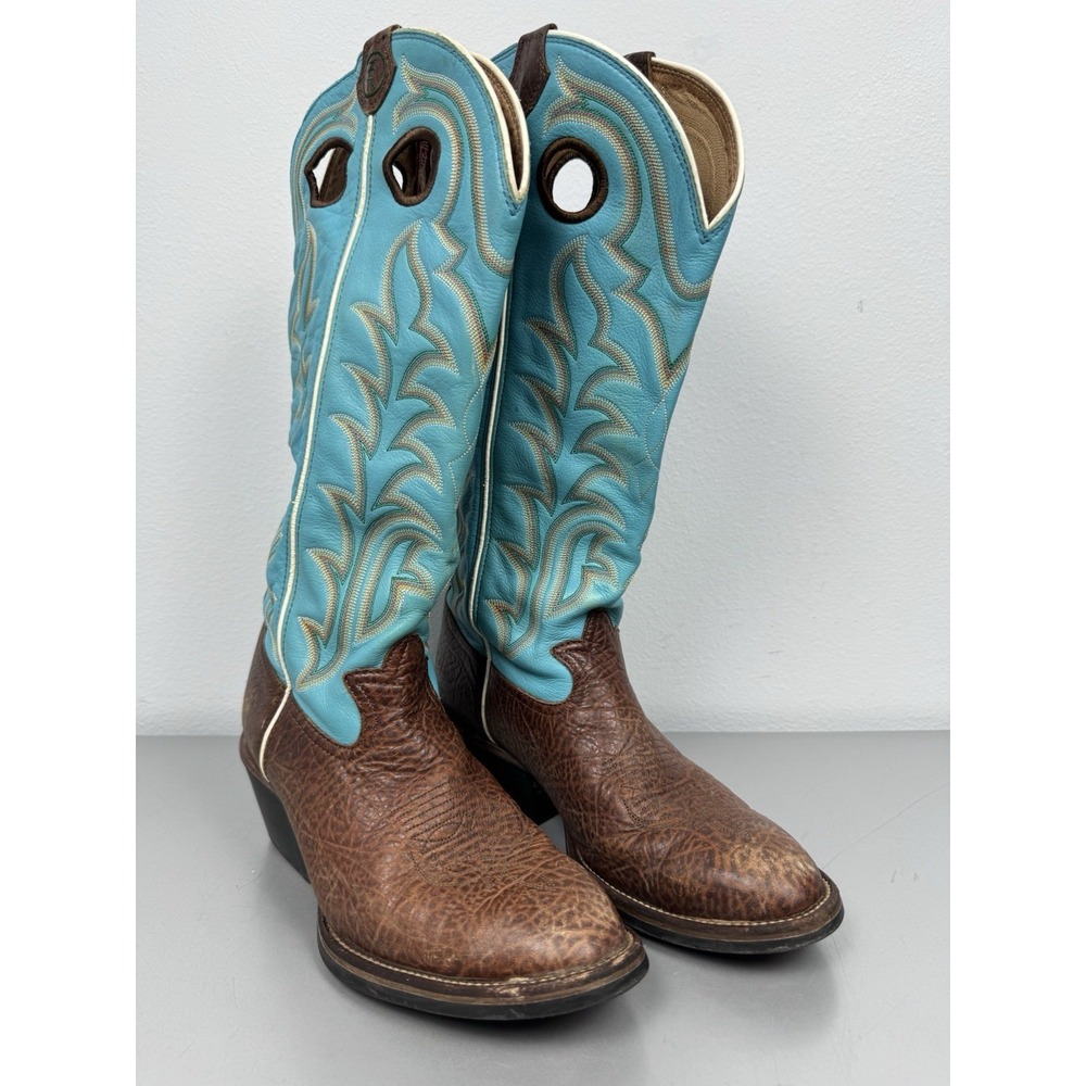 Tony Lama Cowboy Boots Womens 9 D  Turquoise Leather Buckaroo 15" Tall Western